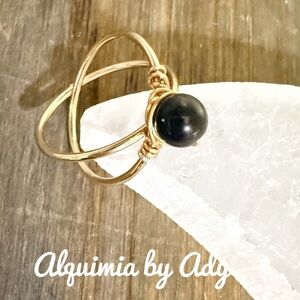 Alquimia Gold and Black obsidian Ring